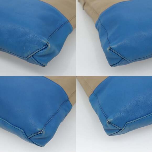 CELINE Shoulder Bag Leather Beige Gold Blue - Picture 10 of 13